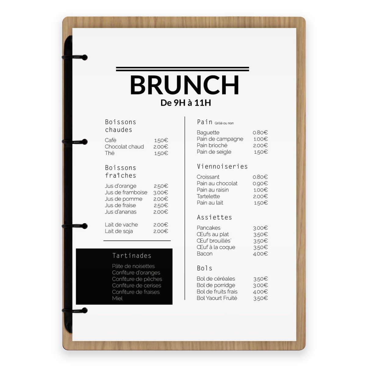 Planche et porte-menu en bois pour les restaurants, hôtels, et cafés