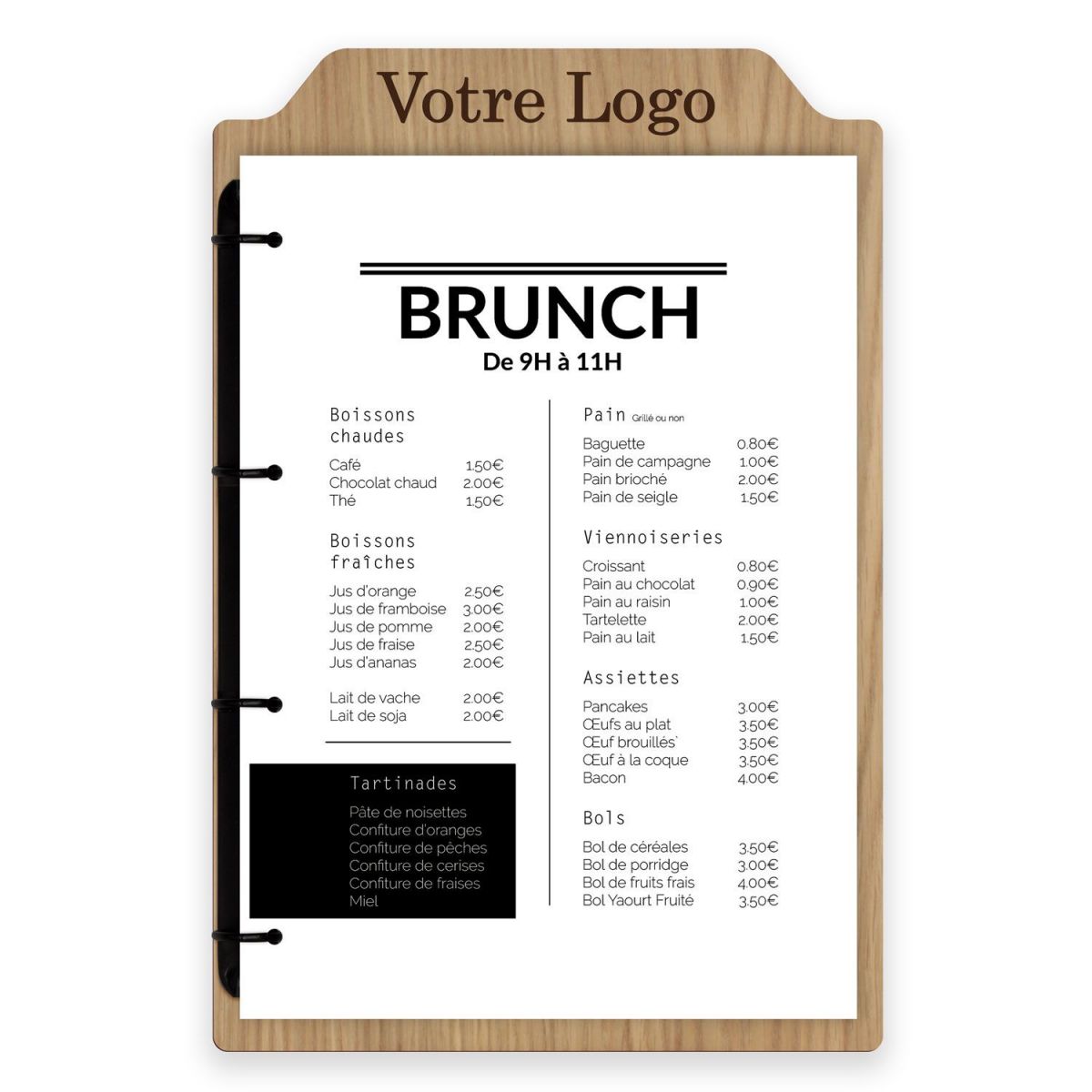 Planche et porte-menu en bois pour les restaurants, hôtels, et cafés