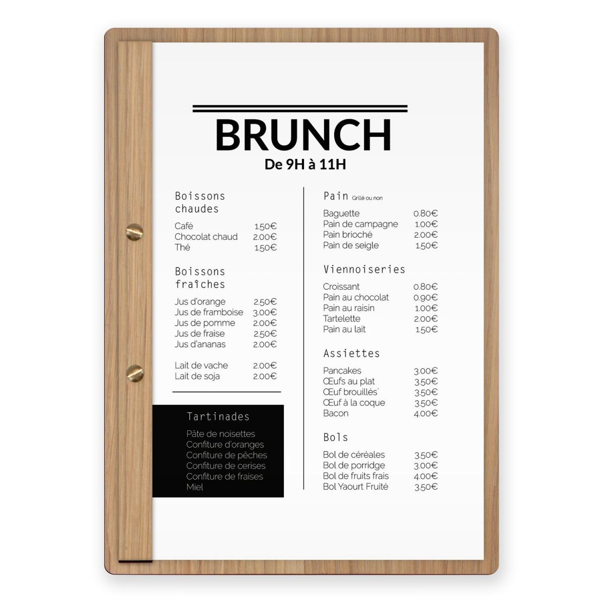 Porte-menu - Vis + Barre - Bois - Haut - Simple