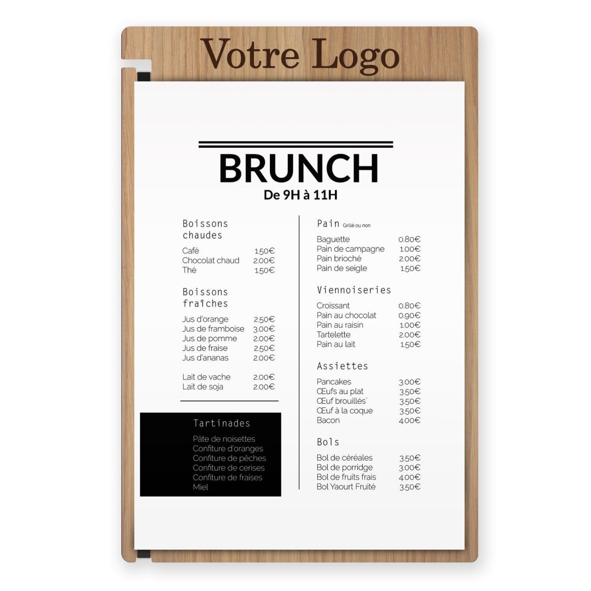 Planche et porte-menu en bois pour les restaurants, hôtels, et cafés