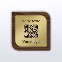 Plaque carré arrondi noyer laiton - qr code plaque
