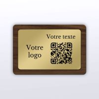 Plaque rectangle noyer laiton - QR Code plaque