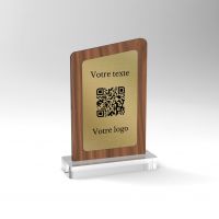 Chevalet noyer laiton asymétrique - Support QR Code pour restaurant