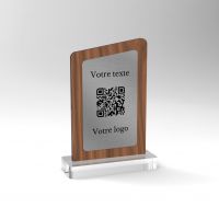 Chevalet noyer inox asymétrique - Support QR Code pour restaurant