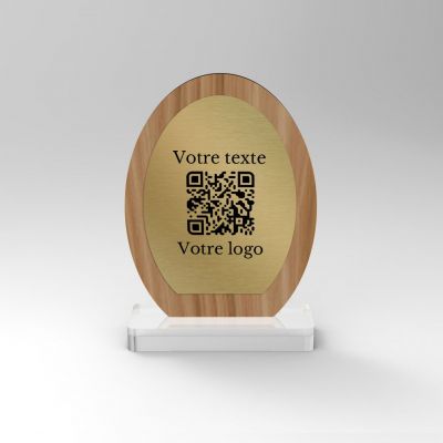 Chevalet chêne laiton oval - Support QR Code pour restaurant vue1
