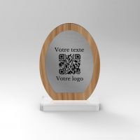 Chevalet chêne inox oval - Support QR Code pour restaurant vue1