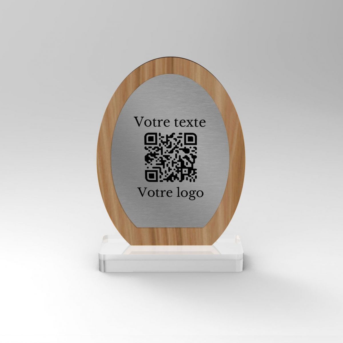 Chevalet chêne inox oval - Support QR Code pour restaurant vue1