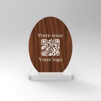 Chevalet noyer oval - Support QR Code pour restaurant vue1