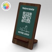 Présentoir noyer couleur rectangle - Support QR Code en bois pour restaurant