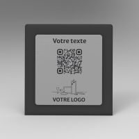 Présentoir incliné noir aspect inox carré - Support QR Code en plexiglass pour restaurant