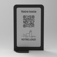 Présentoir vertical noir aspect inox rectangle - Support QR Code en plexiglass pour restaurant