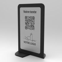 Présentoir vertical noir aspect inox rectangle - Support QR Code en plexiglass pour restaurant