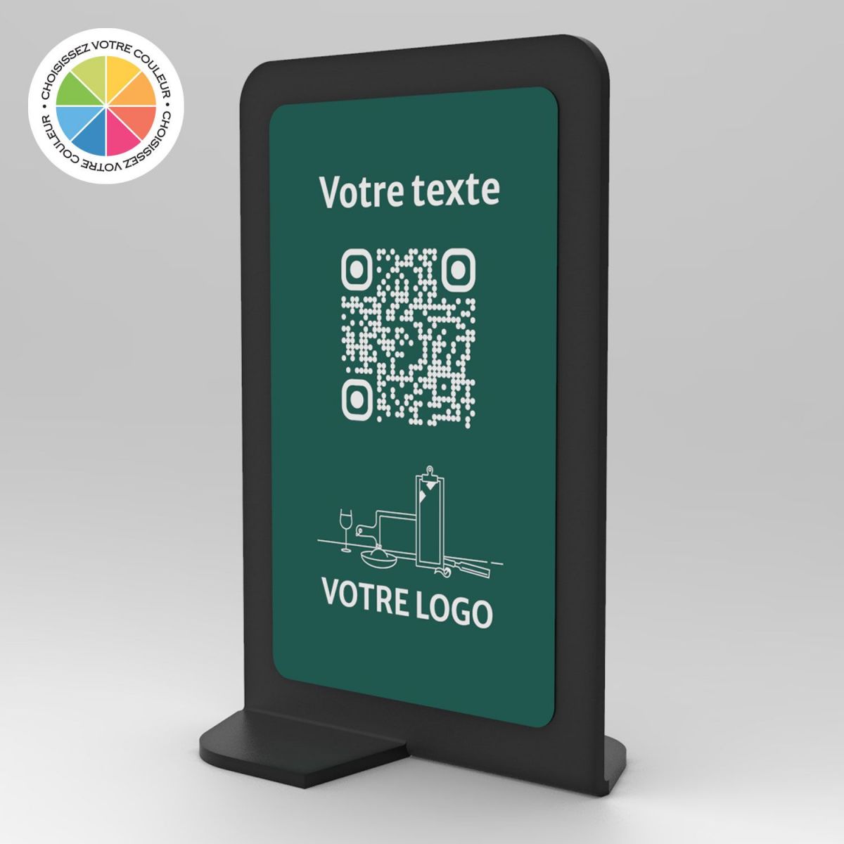 Présentoir vertical noir couleur rectangle - Support QR Code en plexiglass pour restaurant