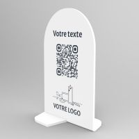 Présentoir vertical blanc arrondi - Support QR Code en plexiglass pour restaurant