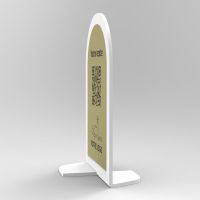 Présentoir vertical blanc aspect laiton arrondi - Support QR Code en plexiglass pour restaurant