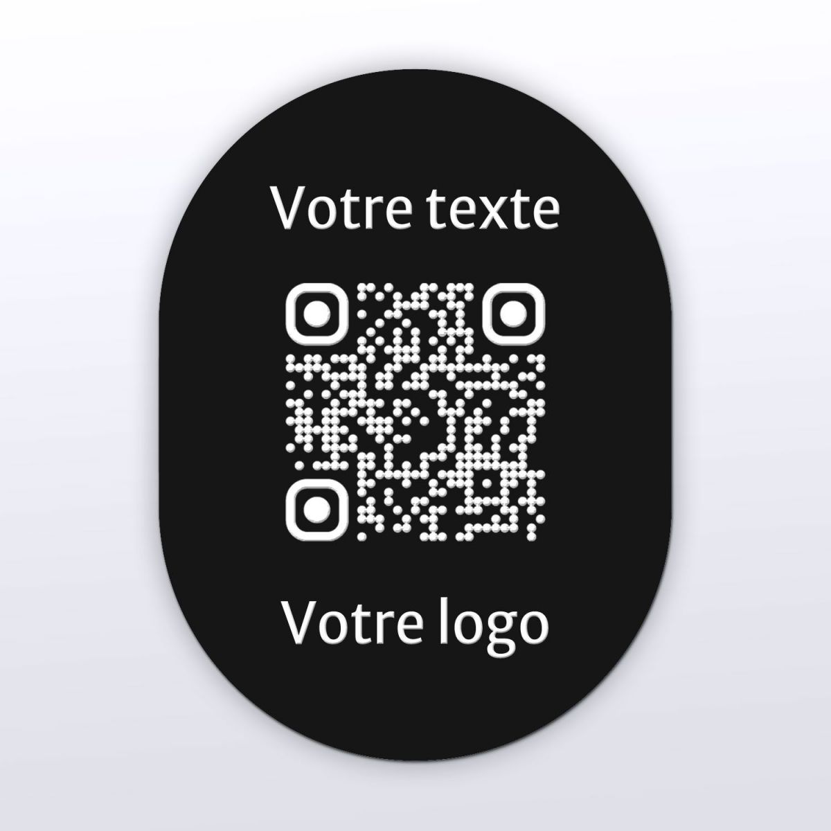 Sticker ovale noir gravure blanche - Autocollant QR code
