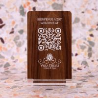 Chevalet chêne inox montagne - Support QR Code pour restaurant