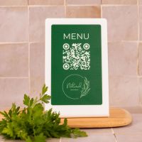 Présentoir incliné givré couleur carré - Support QR Code en plexiglass pour restaurant