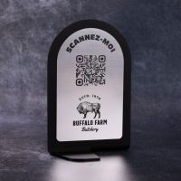 Présentoir vertical givré aspect inox arrondi - Support QR Code en plexiglass pour restaurant