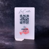 Présentoir vertical givré aspect inox arrondi - Support QR Code en plexiglass pour restaurant