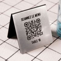 Présentoir chevalet aspect inox rectangle - Support QR Code en plexiglass pour restaurant