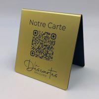 Présentoir chevalet aspect laiton carré - Support QR Code en plexiglass pour restaurant