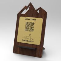 Présentoir noyer laiton montagne - Support QR Code en bois pour restaurant