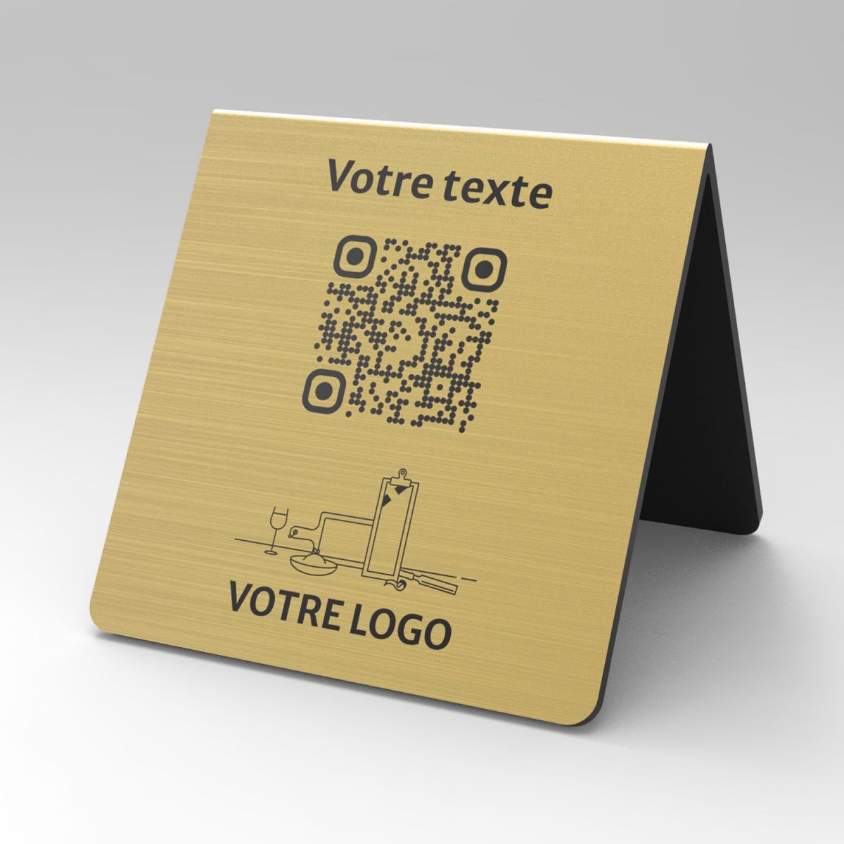 Présentoir chevalet aspect laiton carré - Support QR Code en plexiglass pour restaurant