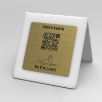 Présentoir chevalet givré aspect laiton carré - Support QR Code en plexiglass pour restaurant