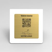 Présentoir chevalet blanc aspect laiton carré - Support QR Code en plexiglass pour restaurant
