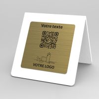 Présentoir chevalet blanc aspect laiton carré - Support QR Code en plexiglass pour restaurant