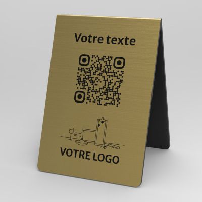 Présentoir chevalet aspect laiton rectangle - Support QR Code en plexiglass pour restaurant