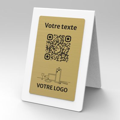 Présentoir chevalet blanc aspect laiton rectangle - Support QR Code en plexiglass pour restaurant