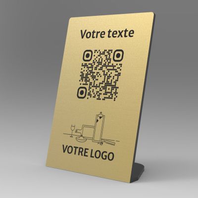 Présentoir incliné aspect laiton rectangle - Support QR Code en plexiglass pour restaurant