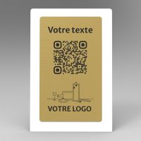 Présentoir incliné blanc aspect laiton rectangle - Support QR Code en plexiglass pour restaurant