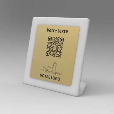 Présentoir incliné givré aspect laiton carré - Support QR Code en plexiglass pour restaurant