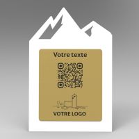 Présentoir incliné blanc aspect laiton montagne - Support QR Code en plexiglass pour restaurant