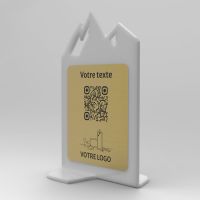 Présentoir vertical givré aspect laiton montagne - Support QR Code en plexiglass pour restaurant