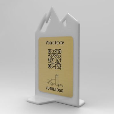 Présentoir vertical givré aspect laiton montagne - Support QR Code en plexiglass pour restaurant