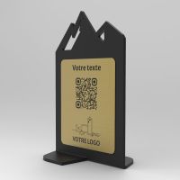 Présentoir vertical noir aspect laiton montagne - Support QR Code en plexiglass pour restaurant