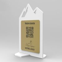 Présentoir vertical blanc aspect laiton montagne - Support QR Code en plexiglass pour restaurant