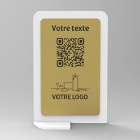 Présentoir vertical blanc aspect laiton rectangle - Support QR Code en plexiglass pour restaurant