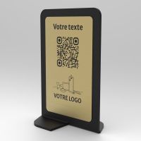 Présentoir vertical noir aspect laiton rectangle - Support QR Code en plexiglass pour restaurant