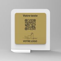 Présentoir vertical blanc aspect laiton carré - Support QR Code en plexiglass pour restaurant