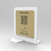 Présentoir vertical blanc aspect laiton carré - Support QR Code en plexiglass pour restaurant