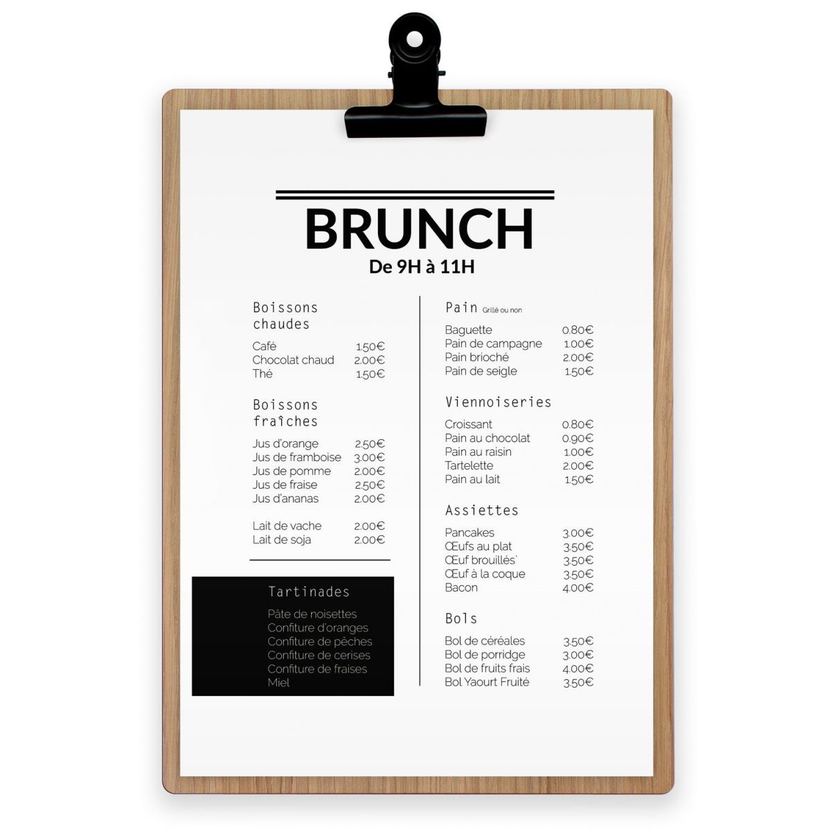 Planche et porte-menu en bois pour les restaurants, hôtels, et cafés