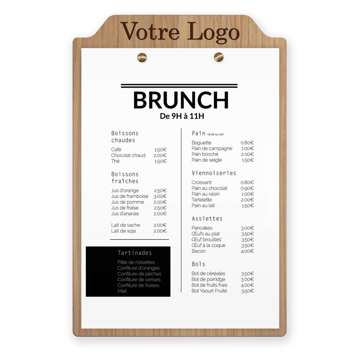Planche et porte-menu en bois pour les restaurants, hôtels, et cafés