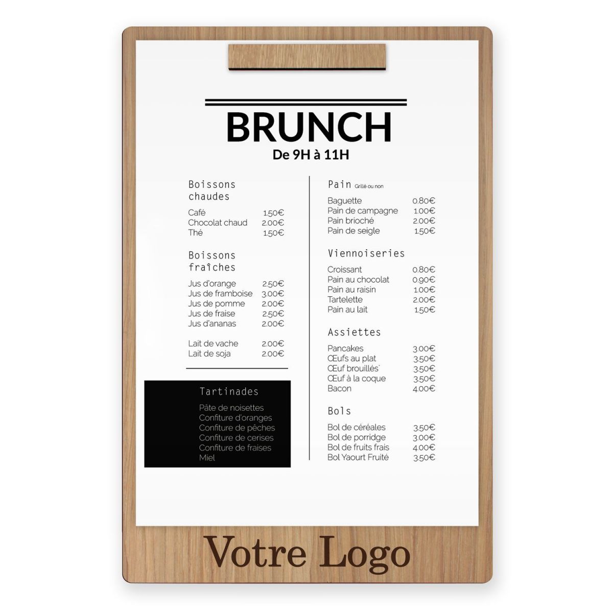 Planche et porte-menu en bois pour les restaurants, hôtels, et cafés