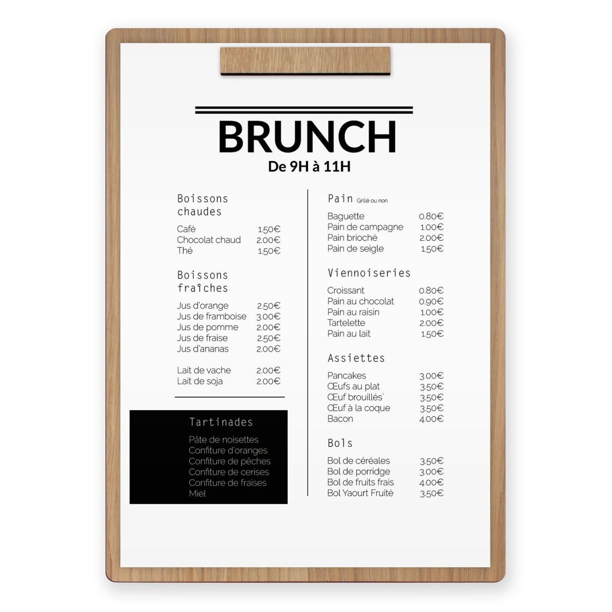 Planche et porte-menu en bois pour les restaurants, hôtels, et cafés