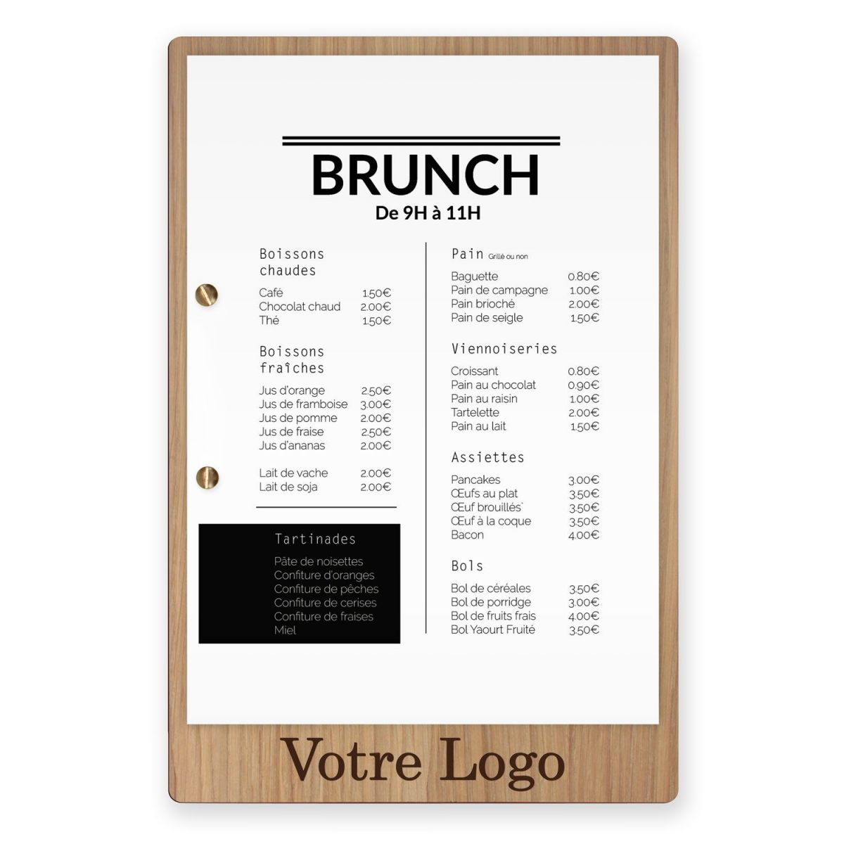 Planche et porte-menu en bois pour les restaurants, hôtels, et cafés